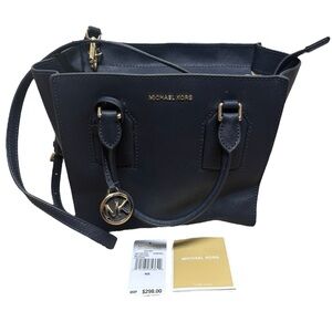 Michael Kors Selby Medium Satchel navy leather gold two way bag purse NEW NWT